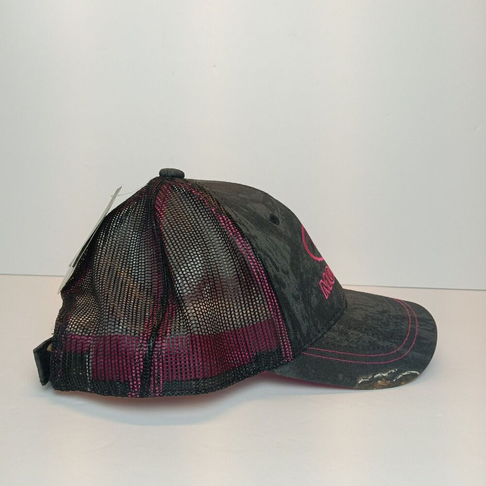 Mossy Oak Hat Cap Strap Back Womens One Size Black Camo Mesh Trucker Pink Logo - Picture 6 of 9